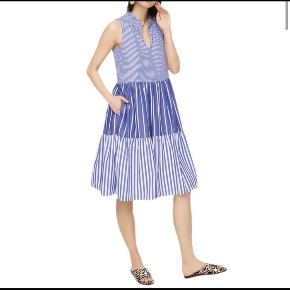 J.Crew blue and white mixed Stripe Sleeveless Tiered Popover Dress size XXL NWOT
